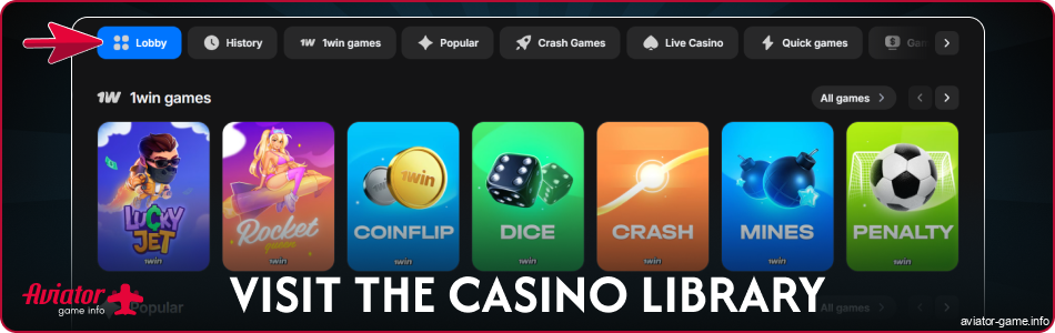 Visit the Aviator IN casino lobby