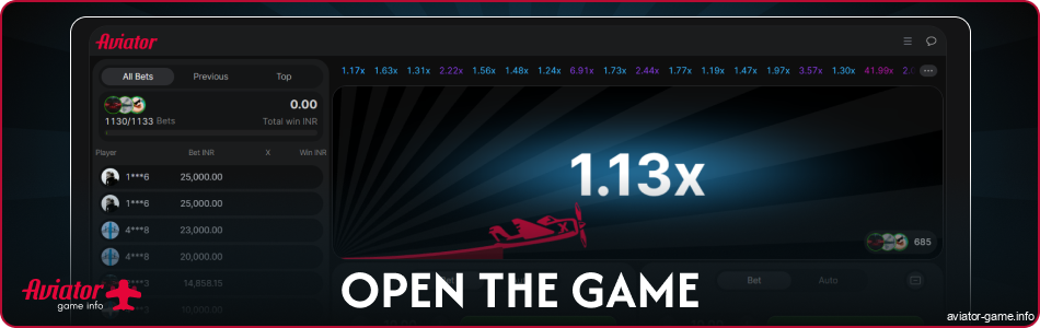 Open the Aviator India game