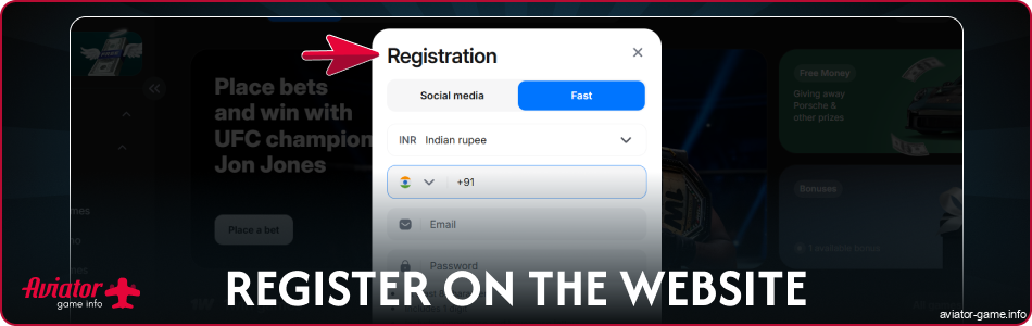 Register on the Aviator India casino website