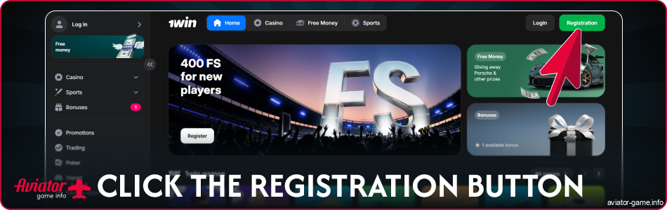 Click the 1win Aviator India registration button
