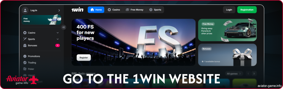 Go to the 1win Aviator IN website