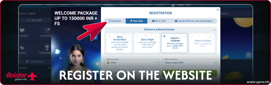 Register on the 1xbet Aviator India website